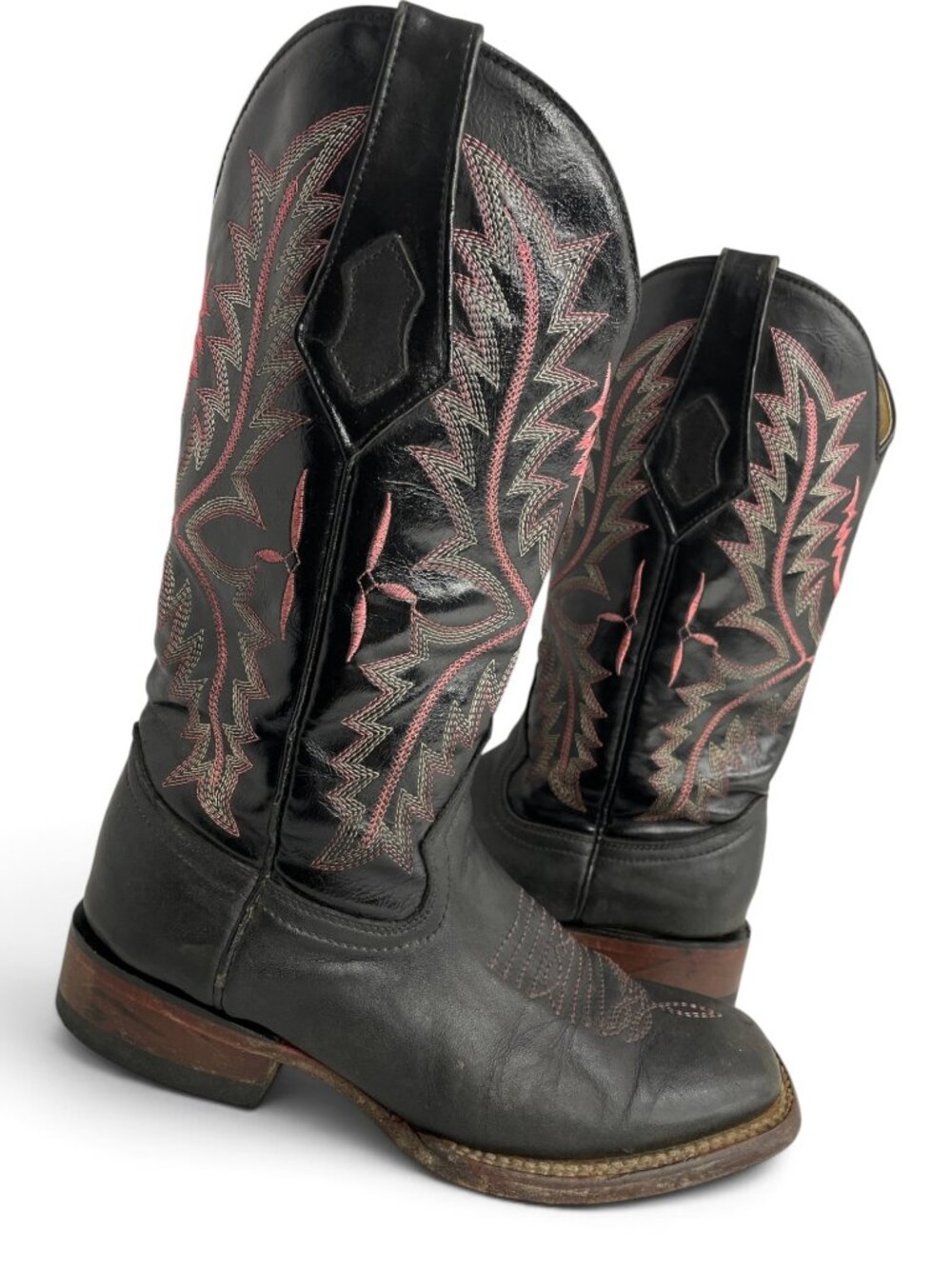 Ferrini Black Pink Leather Western Cowgirl Moto Boots Square Toe Women's 6.5 B